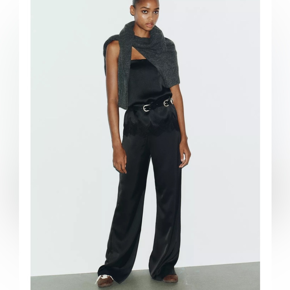 Zara HIGH-WAISTED SATIN PANTS